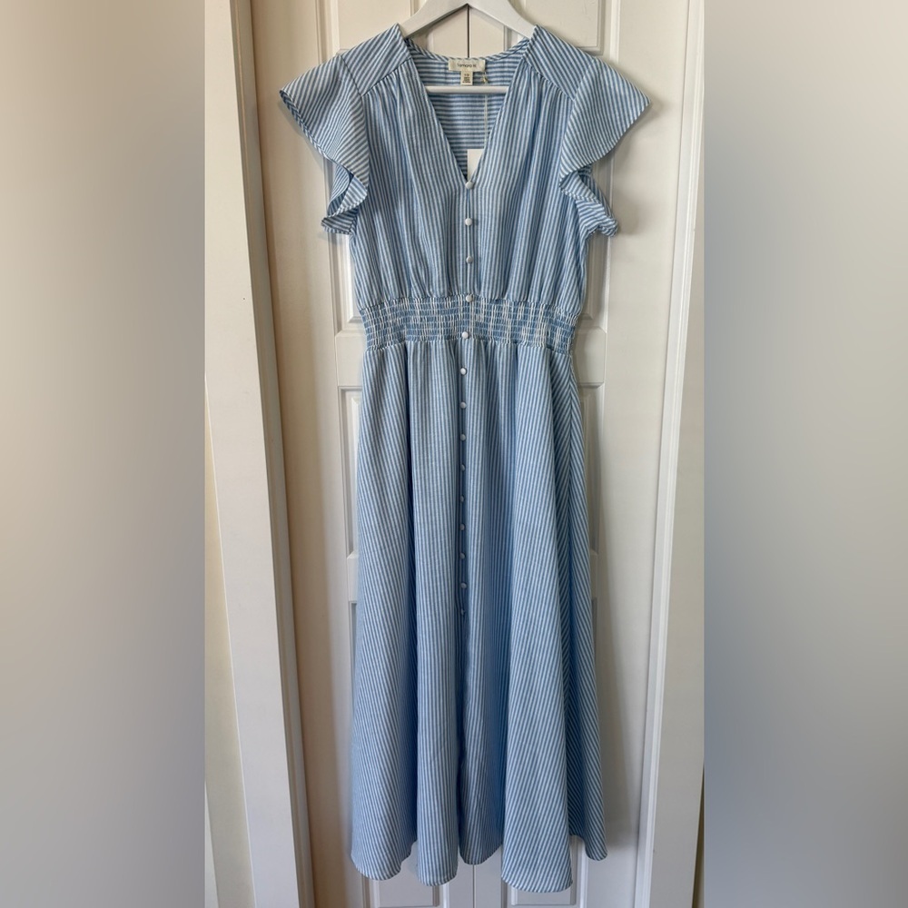 👗 Tamara H. Blue Striped Flutter Sleeve Dress – Size Small (NWT)